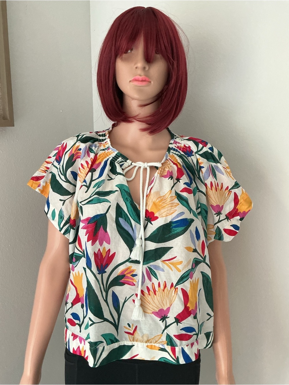 Marc New York White Floral Tie-Front Blouse with Multicolor Print